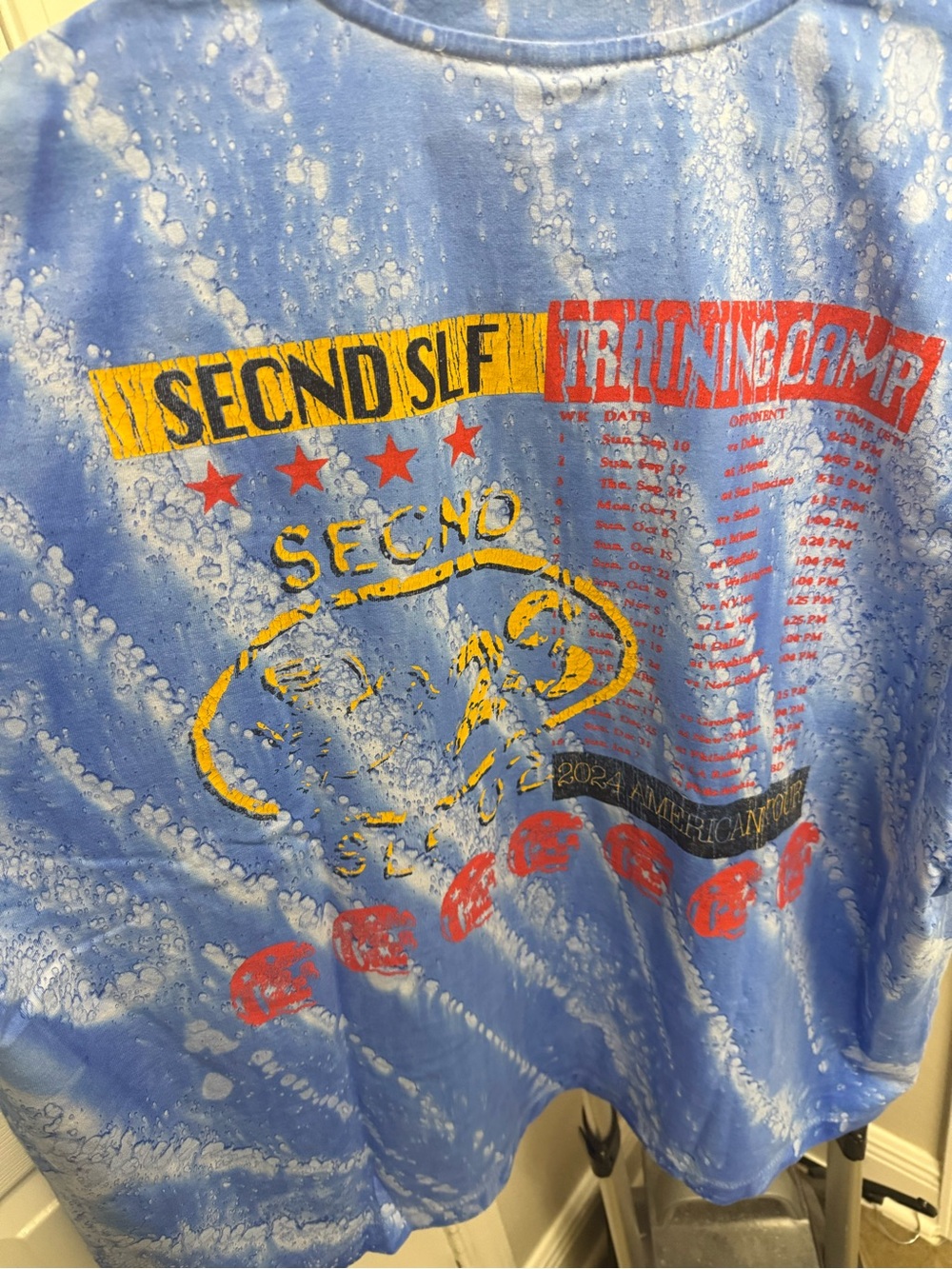 SeCND Slf Blue Tie-Dye Graphic Tee with Yellow & Red Print